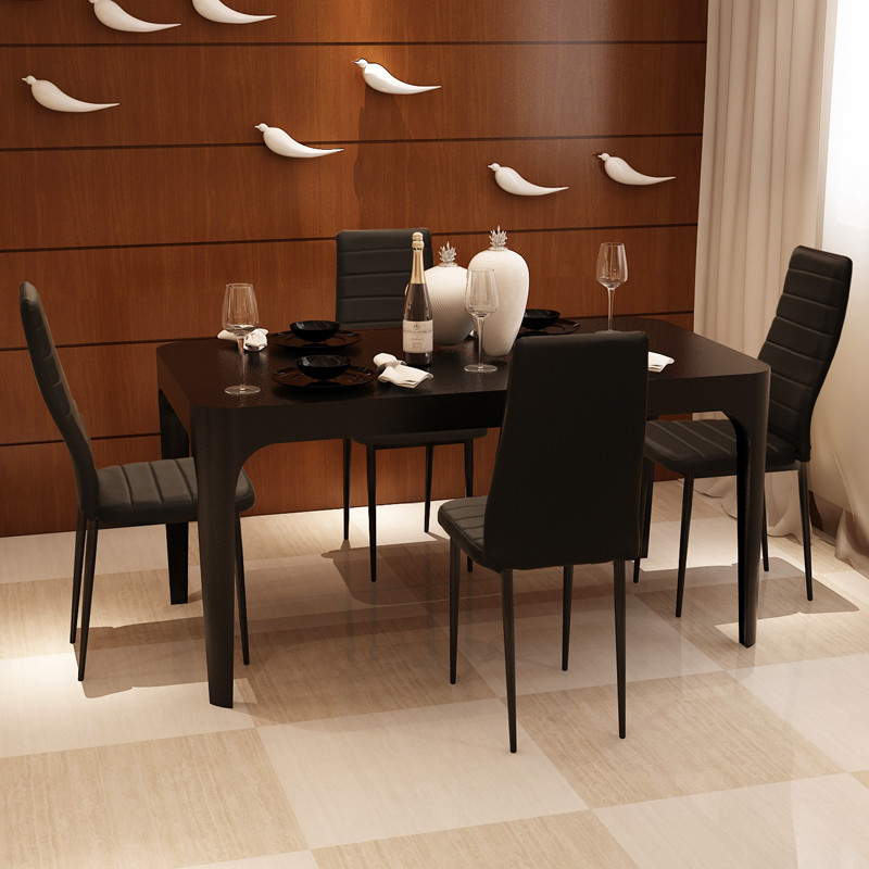 simple square PU seat metal leg dining chair