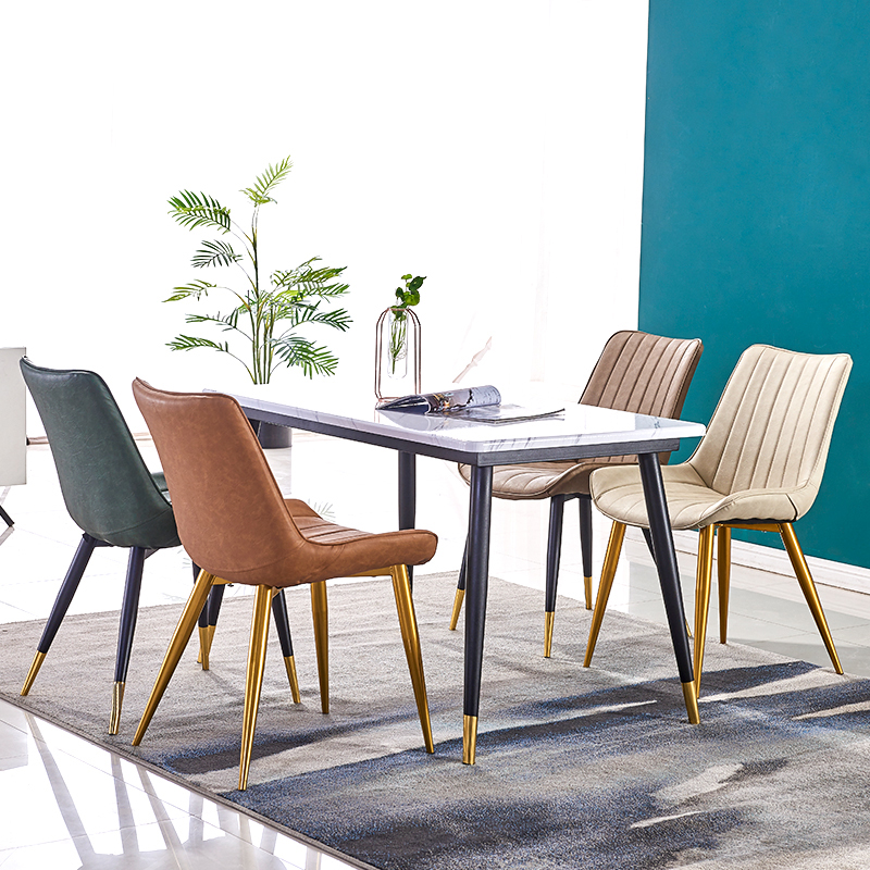 gold metal frame PU seat dining chair