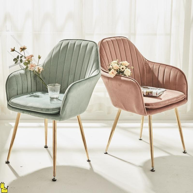 gold metal frame velvet cushion bedroom chair